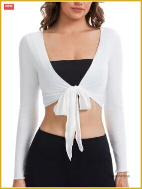 V-Neck Cross Tie Long Sleeve Wrap Top for Pilates Yoga Ballet Dance